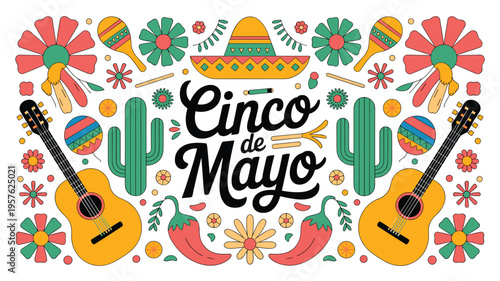 Vibrant Cinco de Mayo Celebration Vector Illustration with Traditional