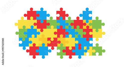 Colorful jigsaw puzzle pieces forming an abstract connected shape