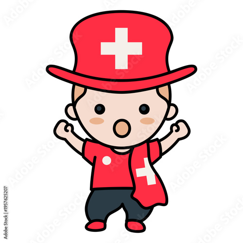 Cute soccer fan of Switzerland