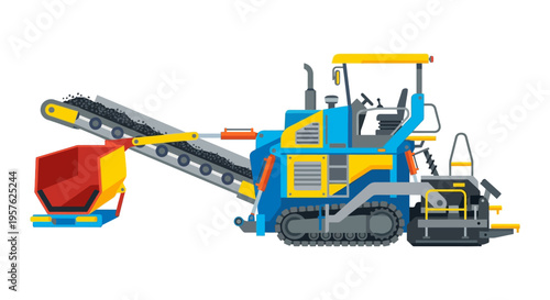 Cartoon illustration of a heavy duty rock crushing machine in profile
