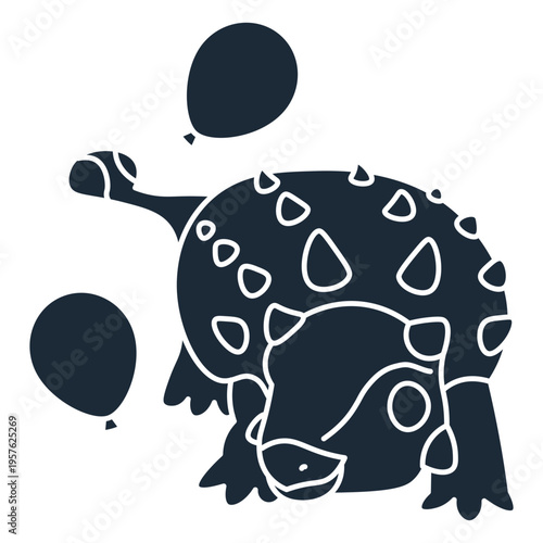 Cut-out silhouette of birthday dinosaur playing with balloons