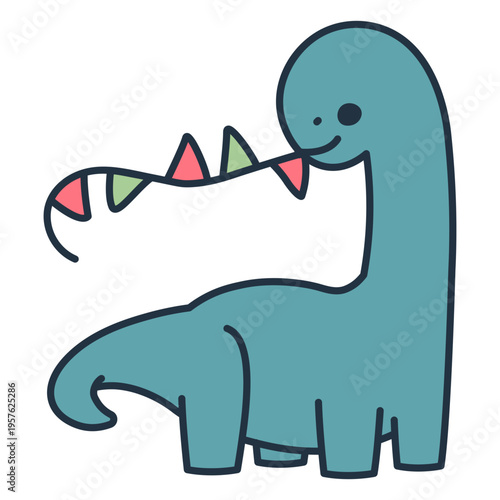 Birthday kawaii dinosaur holding a plastic pennant in its mouth