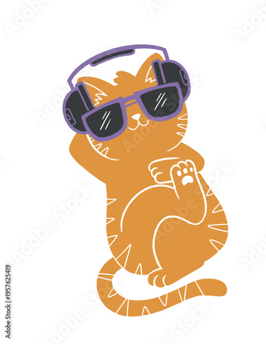 Cat wearing headphones and listening to music
