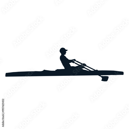 Silhouette of a person rowing a boat