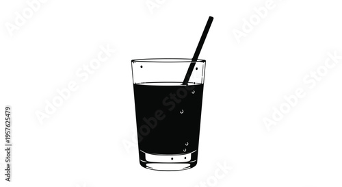 Glass of cold dark soda drink with straw in modern clear cup isolated on white background for beverage advertising and refreshment concept