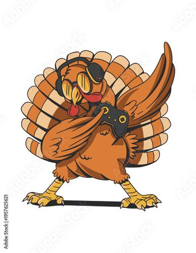 Cartoon turkey with a ps4 controller