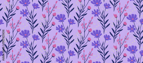 Botanical seamless pattern with meadow floral elements
