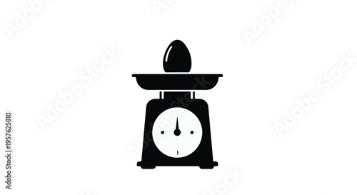 Black kitchen scale silhouette with egg isolated on white background for cooking measurement and nutrition concepts