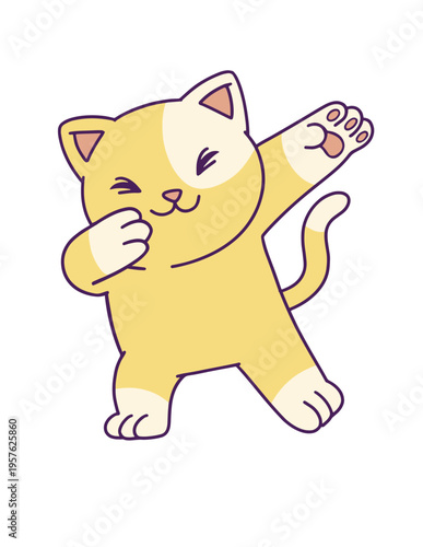 Yellow cat with paws raised in the air