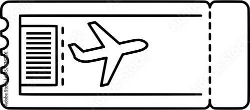 Minimalist outline icon of an airplane ticket, representing air travel, booking, and vacation planning for digital applications