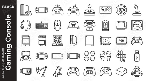 Collection of gaming console and accessory icons for digital entertainment and technology