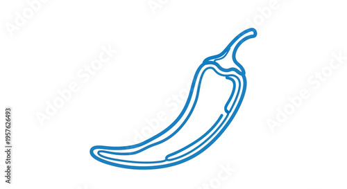 A simple blue line drawing depicts a slightly curved elongated chili pepper high quality professional detailed