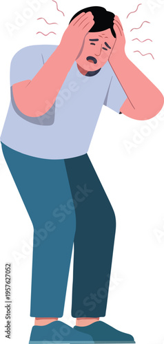 Man suffering from severe headache pain illustration