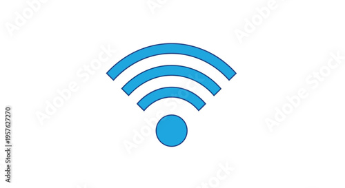 A simple illustration depicts a standard wifi signal symbol in a bright blue hue high quality