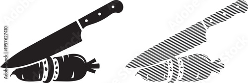 Comparison of a traditional cleaver and a modern serrated utility knife.