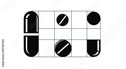 Medical pills and capsules on grid background, pharmaceuticals and healthcare concept, illustration