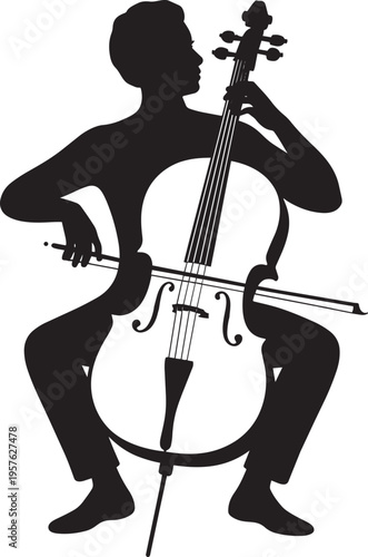 Silhouette Of Person Playing Cello Illustration