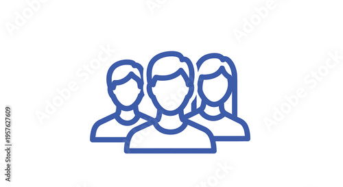 A simple blue line drawing depicts three anonymous human heads grouped closely together high quality professional