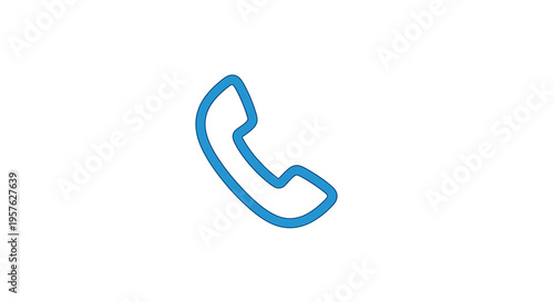 A simple blue line drawing depicts a classic telephone receiver isolated on white high quality professional