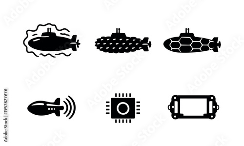 Solid vector icons of low-signature underwater vehicles: heat-diffusion layer, sound-suppressing coating, dynamic camouflage