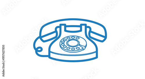 A simple blue line drawing depicts a vintage rotary telephone a relic of communication high quality