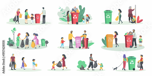 People of all ages participate in community cleanup and recycling efforts