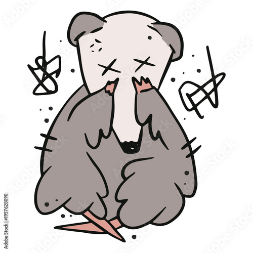 Cartoon opossum with his eyes closed