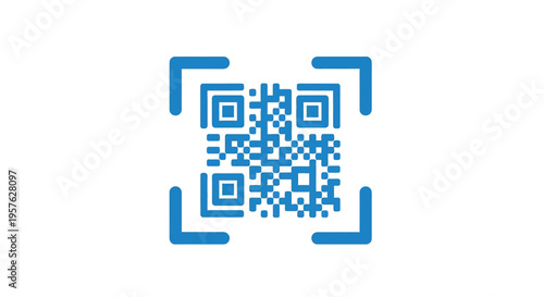 A blue qr code symbol centered within a larger rectangular frame appearing digital high quality professional