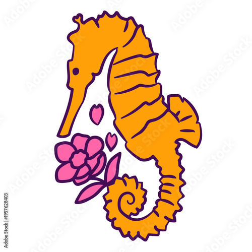 Seahorse color stroke floral sea creatures