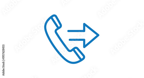 A blue line drawing depicts a telephone handset with a right pointing arrow high quality professional detailed