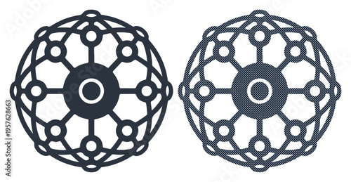 Abstract geometric network patterns representing interconnectedness and data flow.