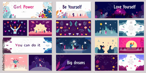 Collection of colorful illustrated social media posts with empowering messages