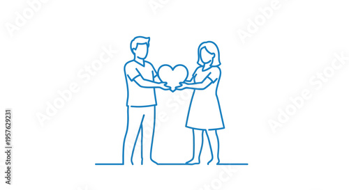 A minimalist line drawing depicts a couple sharing a heart symbol between them high quality professional