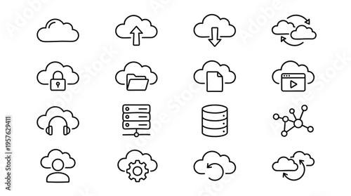 Set of 16 Cloud Computing Line Icons Vector