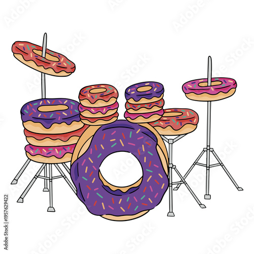 Drum set with donuts on it