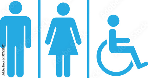 Restroom signs indicating gender and accessibility options