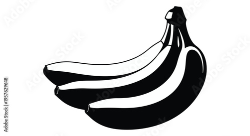 Simple black and white illustration of three bananas on white background for food healthy eating concept