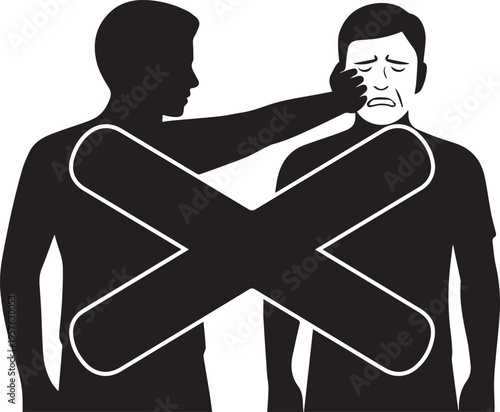 Prohibition sign showing person slapping another individual face clearly indicating no violence allowed