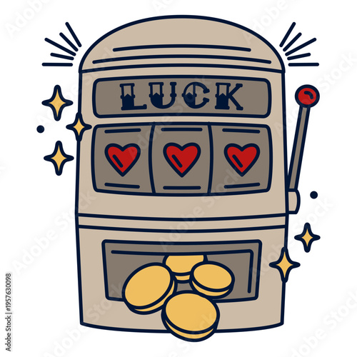 Slot machine with hearts and coins