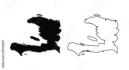 Map of haiti in two styles one solid black a striking silhouette