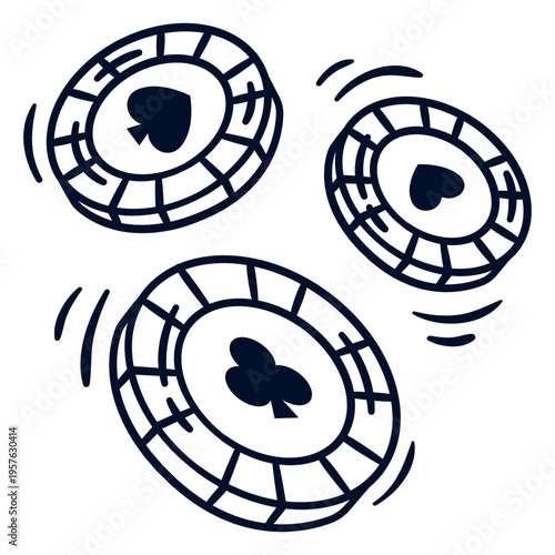 Set of poker chips stroke