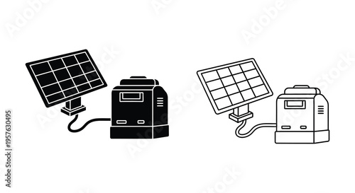 Solar panel generator icons black and white designs modern technology silhouette