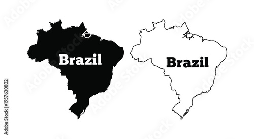 Brazil map shown in black fill and white outline a striking silhouette