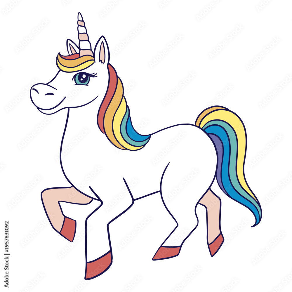 Fototapeta premium White unicorn with a rainbow mane standing