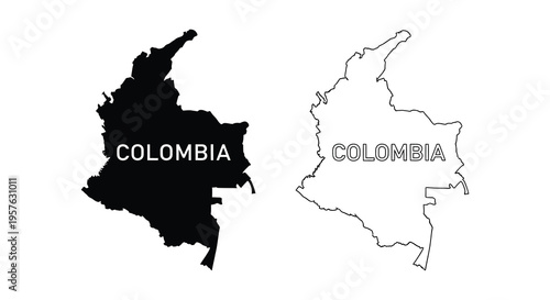 Colombia map illustration with black and white outlines a striking silhouette