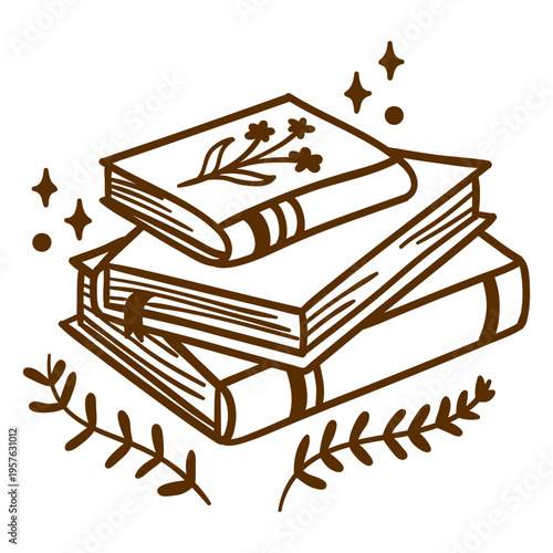 Stack of books with leaves