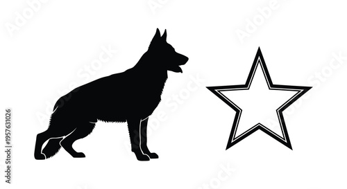 German shepherd dog and star a striking black silhouette high quality