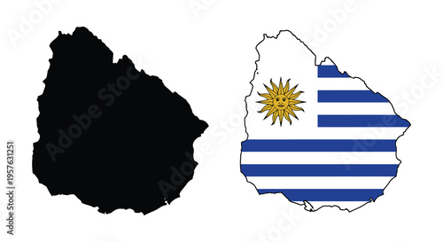 Map of uruguay including flag and black outline a striking silhouette