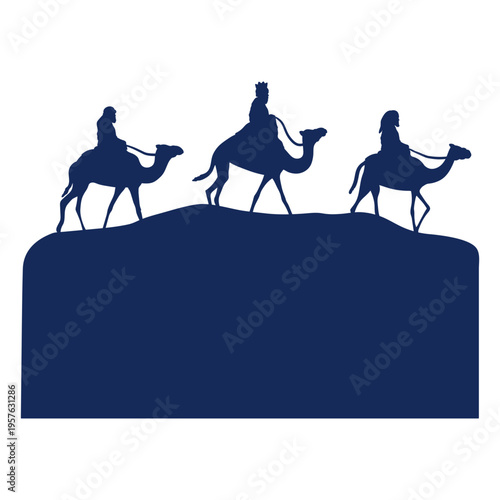 Three wise men riding camels on a hill