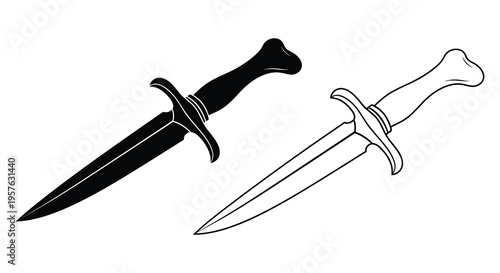 Two antique daggers presented in a striking black and white silhouette